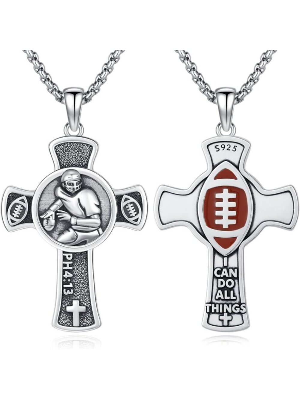Sterling Silver Football Cross Necklace | Sport Jewelry for Men & Women